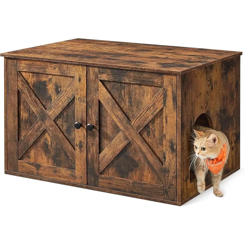 Mobiletto per lettiera per gatti, mobiletto nascosto con divisorio rimovibile, casetta per gatti da interno, marrone rustico, 31,5 x 20,9 x 19,7