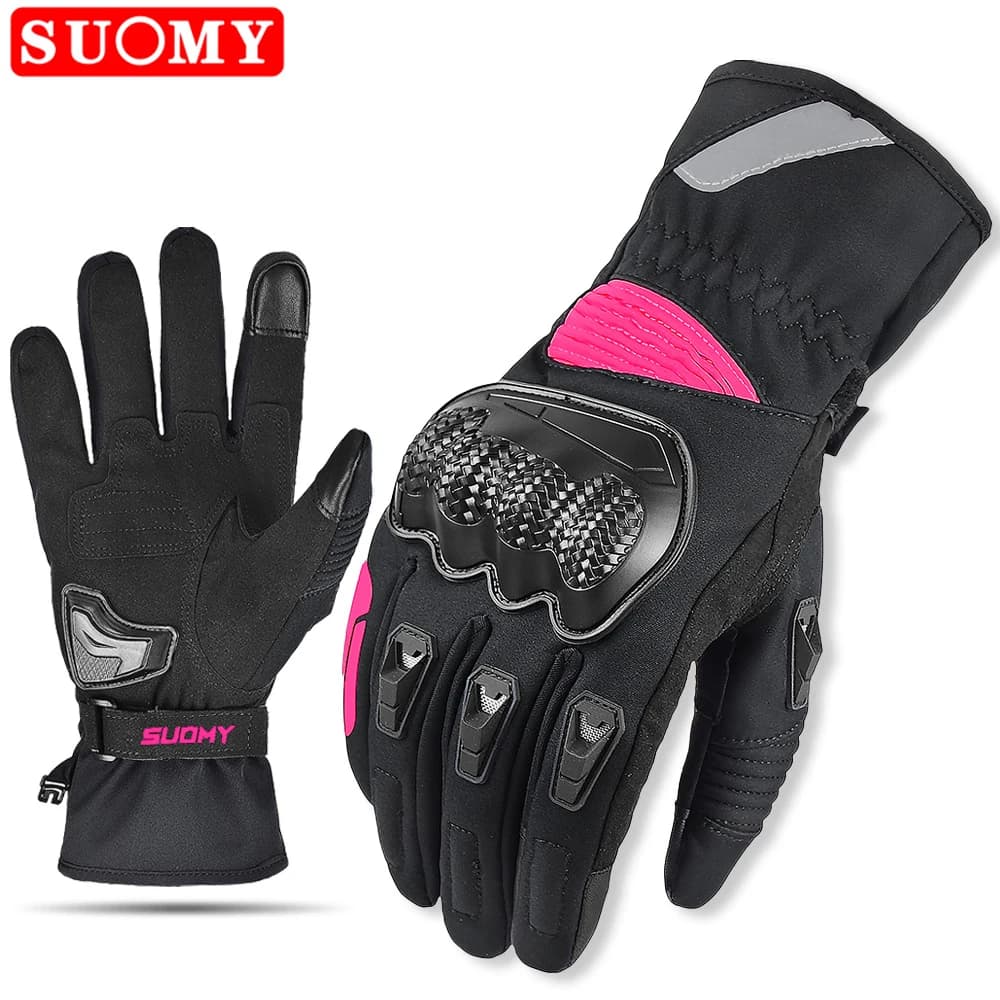 Suomy Guanti da moto caldi invernali da donna Lady Girls New Pink 100% Guanti impermeabili Moto Luvas Touch Screen Guanti da motocross