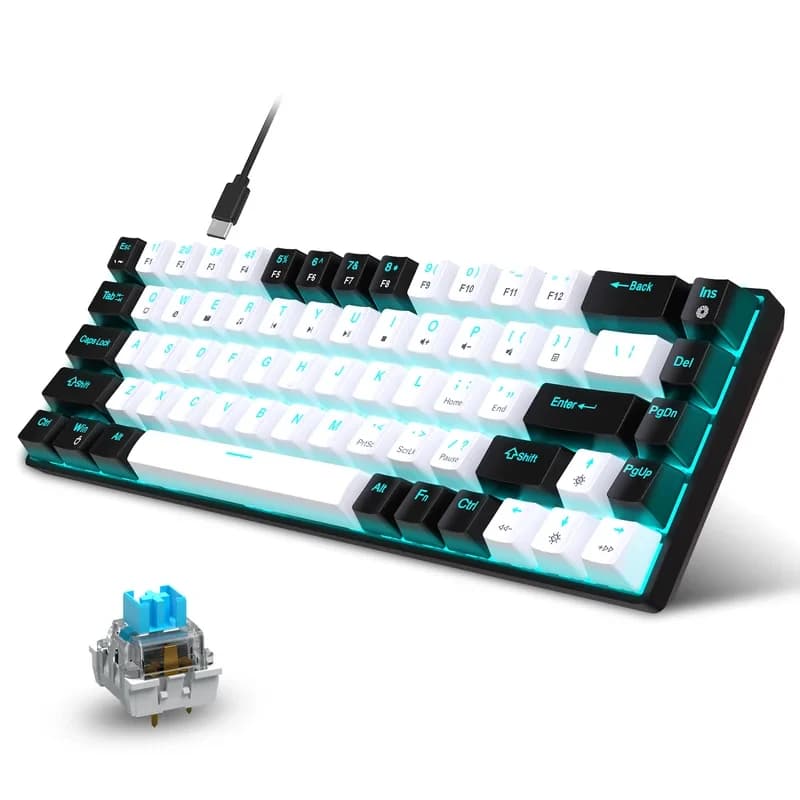 Tastiera Meccanica Ergonomica a 68 Tasti con Retroilluminazione RGB LED, Switch Blu Hot-Swappable, Tastiera da Gaming per PC, Laptop e Ufficio