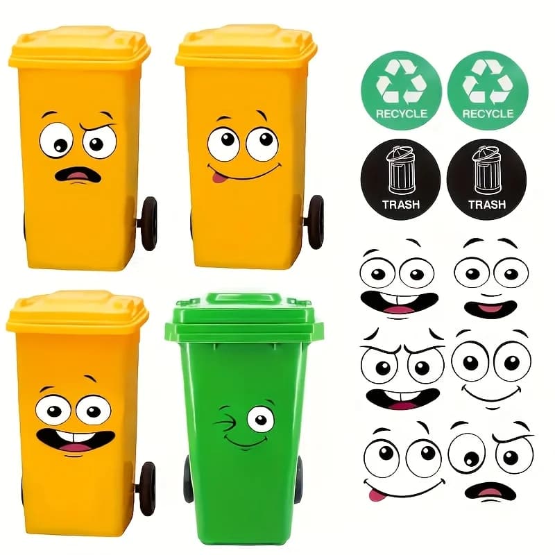 4 pezzi di adesivi per bidoni della spazzatura con faccia di cartone animato, adesivi autoadesivi in PVC impermeabile, decorazione della casa, espressione, adesivo per WC