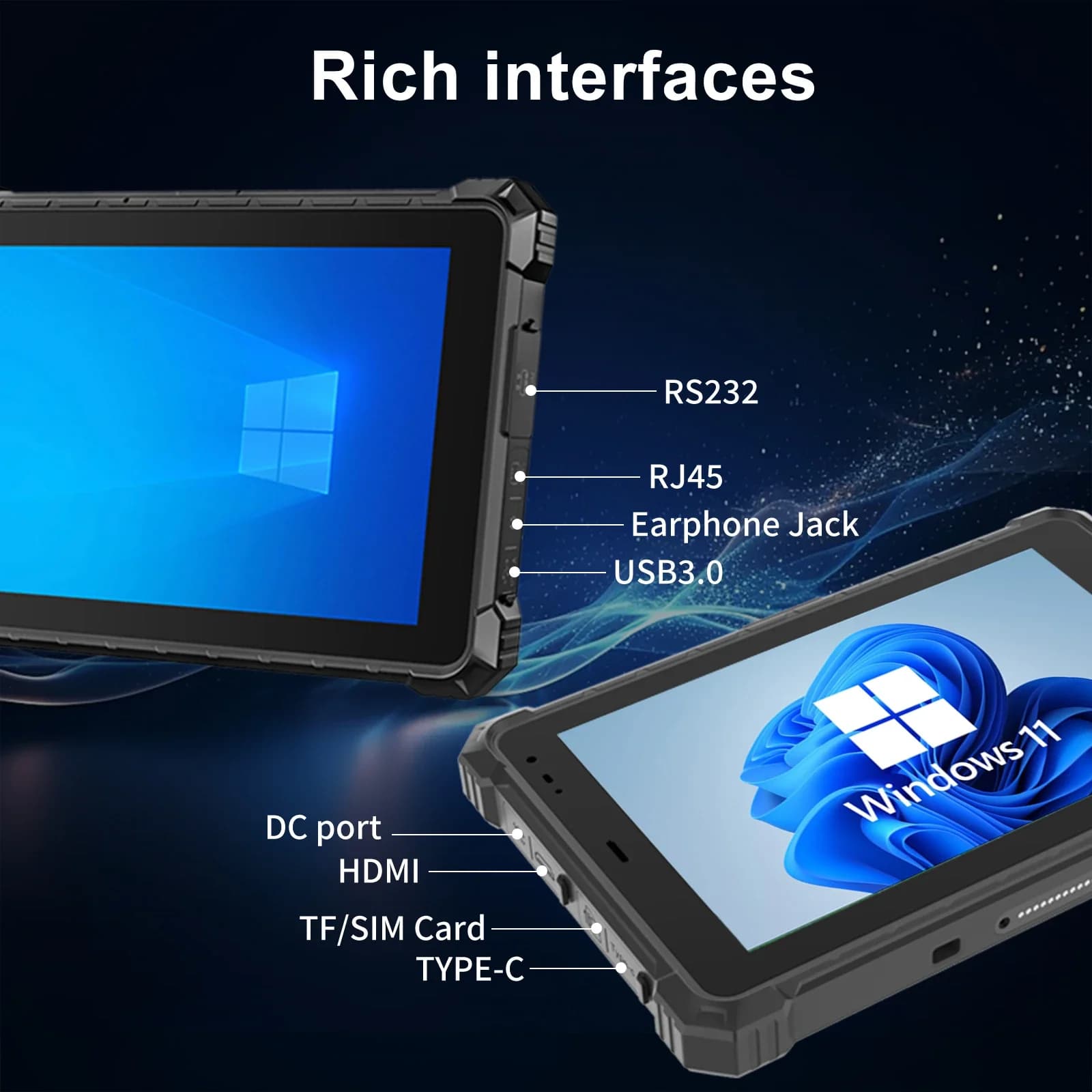 NEW W10N MIL-STD-810H Win 11 Robust Tablet 5G WiFi 700nits Solar Light 5550mAh 7h RS232 Custom Industrial Win Pc