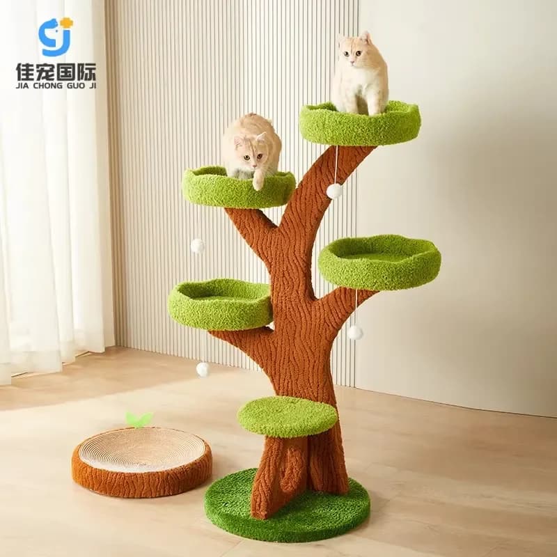 Luxurious Large Cat Tower Tall Cat Scratching Post with Sisal Rope Felt Wood Toys Sustainable Climbing Stand Carton-Packed