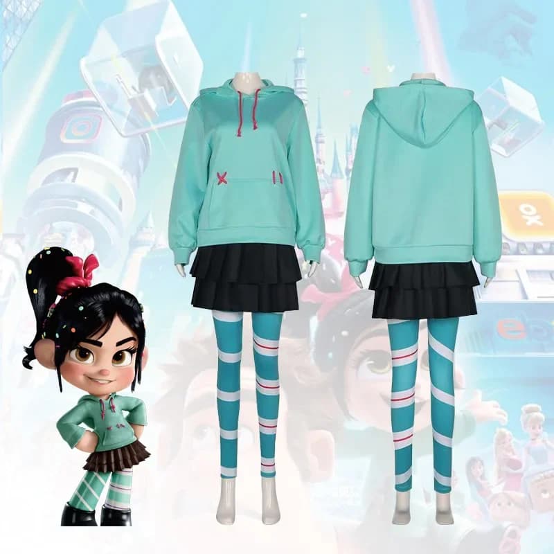Anime Vanellope Von Schweetz Cosplay Costume Hoodies Skirt Uniform Suit Women Halloween Performance Clothing