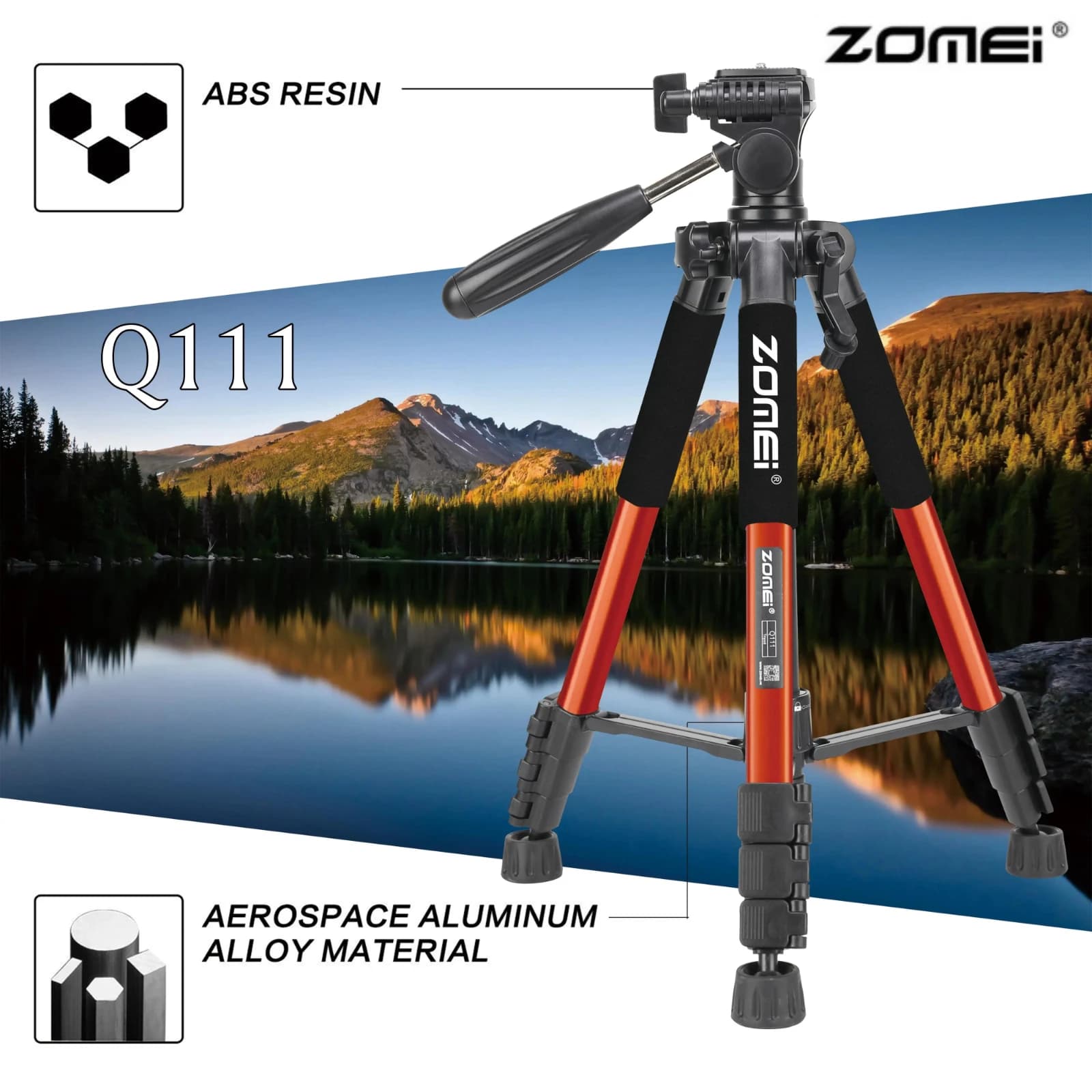 Zomei Q111 Treppiede Professionale Portatile in Alluminio per Fotocamera e Testa Panoramica per Telefono DSLR Canon Nikon Registrazione Video