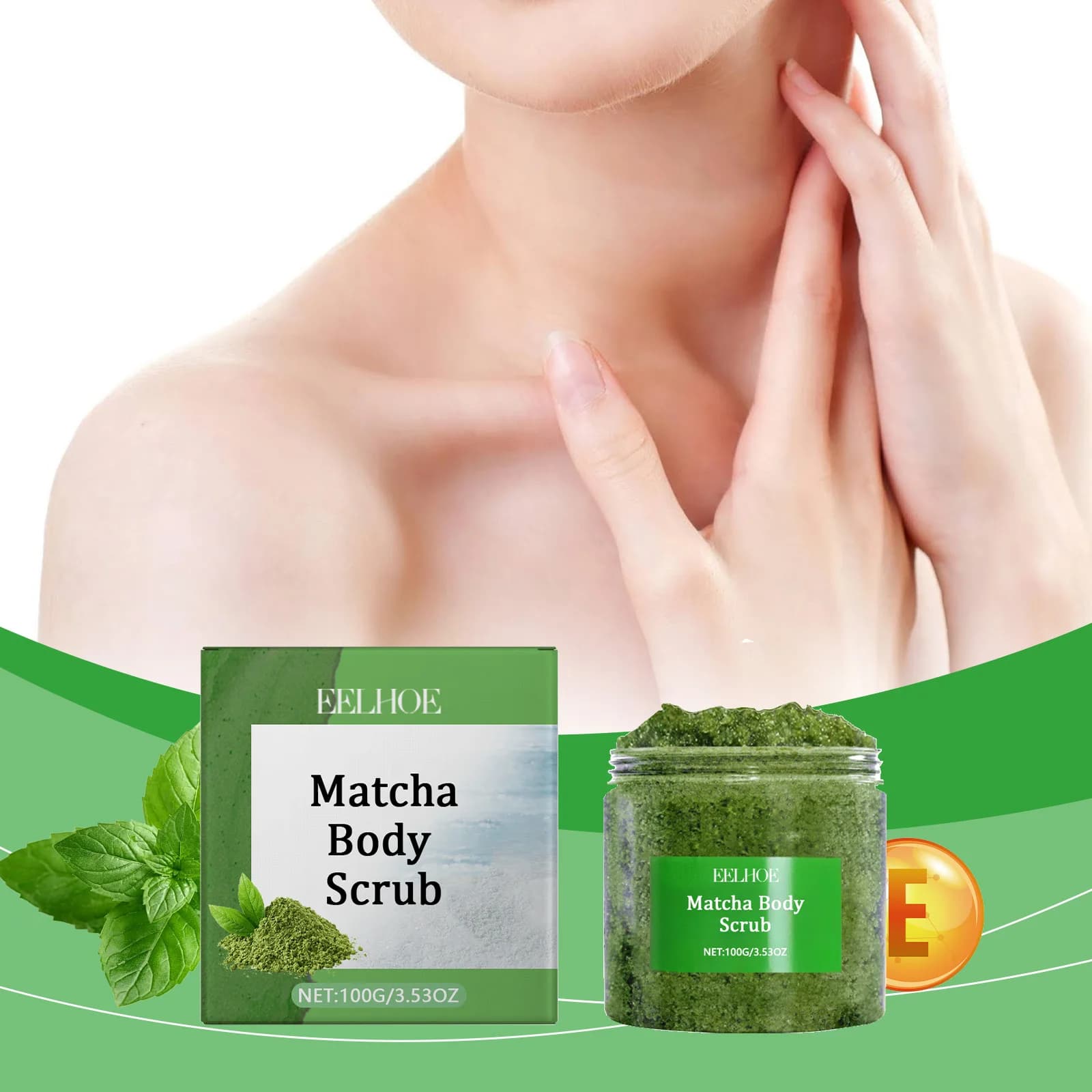 Eelhoe Matcha Scrub al sale marino per la pulizia del corpo Nutriente Idratante Pelle Pulizia profonda dei pori Idratazione Scrub esfoliante