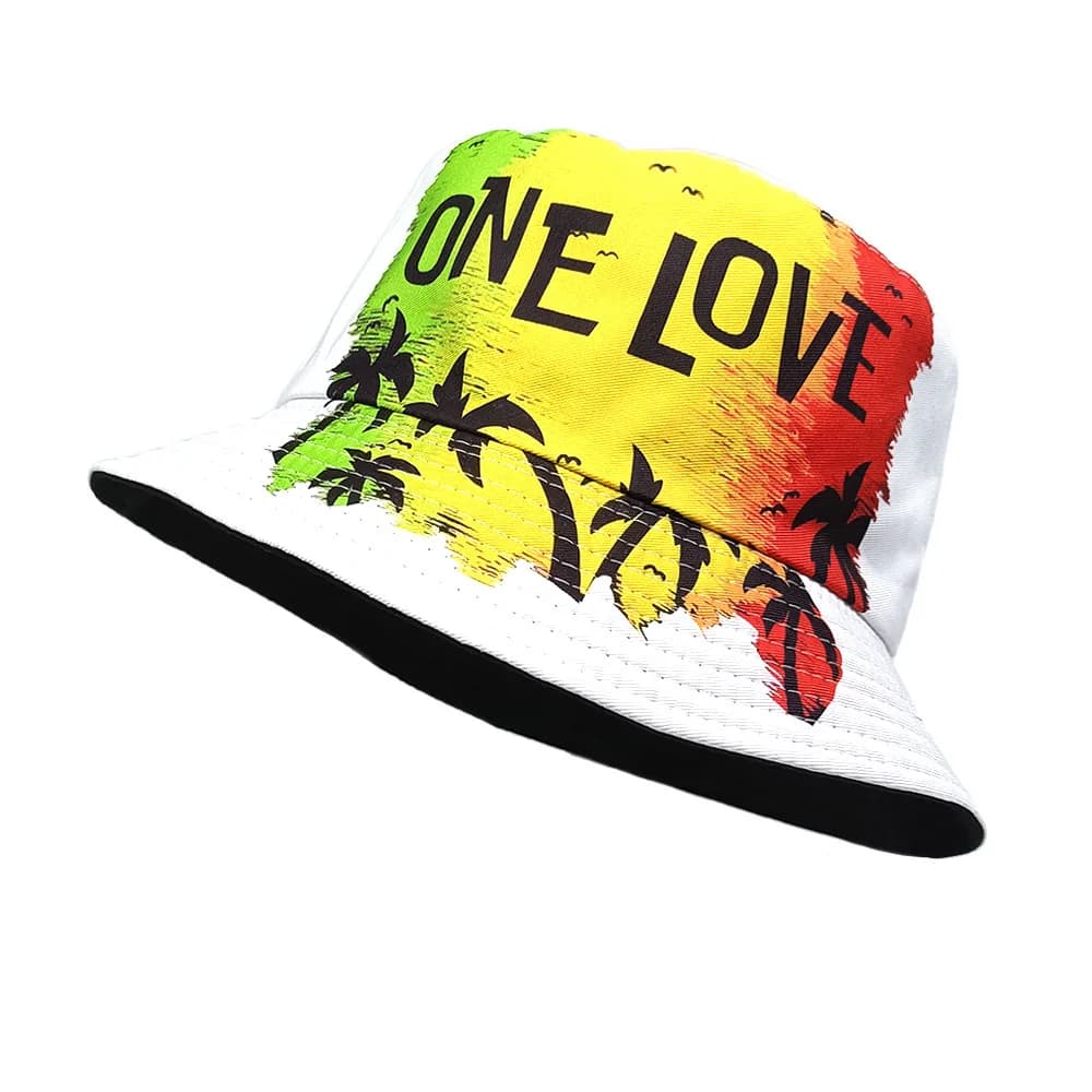 Cappelli a secchiello con stampa ONE LOVE per uomo e donna, estivi, da esterno, con protezione solare, Panama, unisex, da pescatore, alla moda