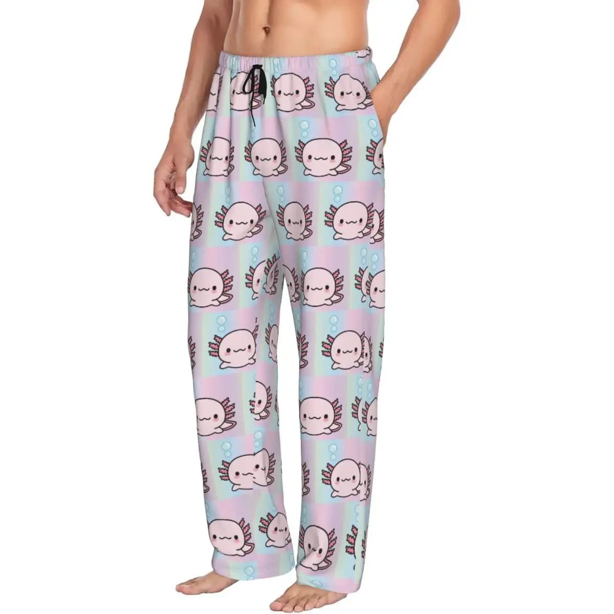 Custom Cute Axolotl Men Pajama Pants Lounge Sleep Sleepwear Bottoms with Pockets