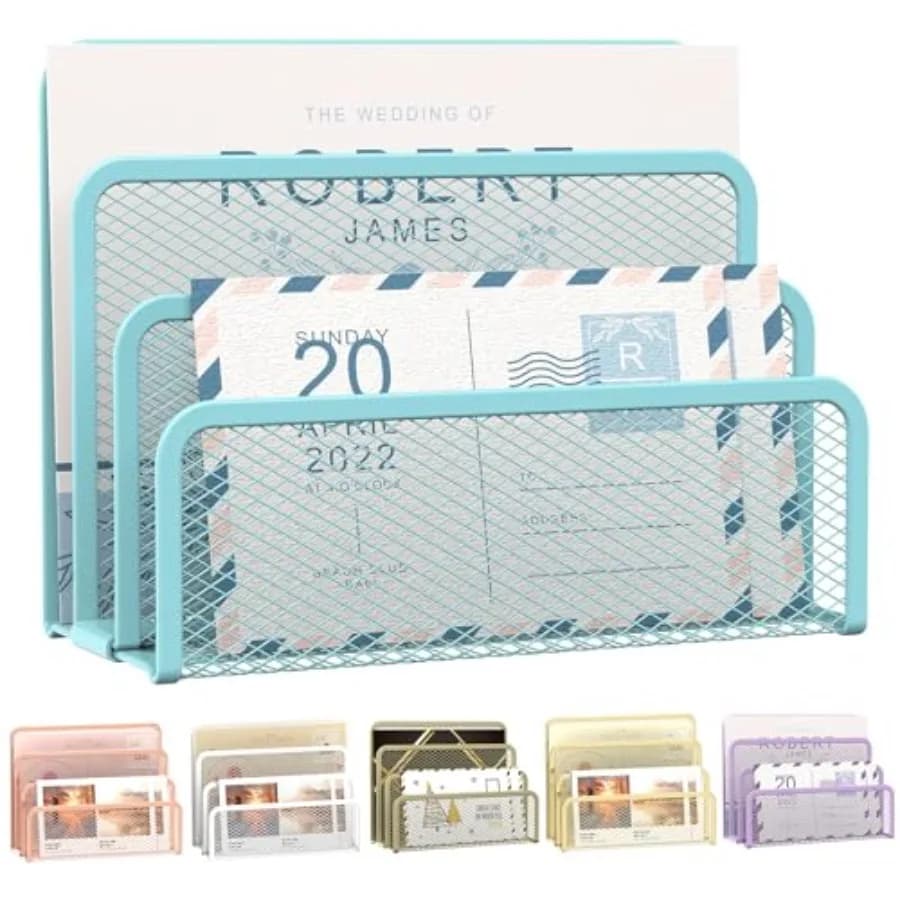 for Desk, Mesh Metal Mail Holder Countertop with 3-Slot, Letter Sorter File Holder, Office Envelope Organizer for Mails