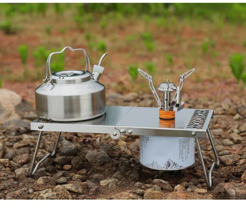 Foldable camping table, multifunctional stainless steel stackable table, folding table with support for outdoor picnic stove