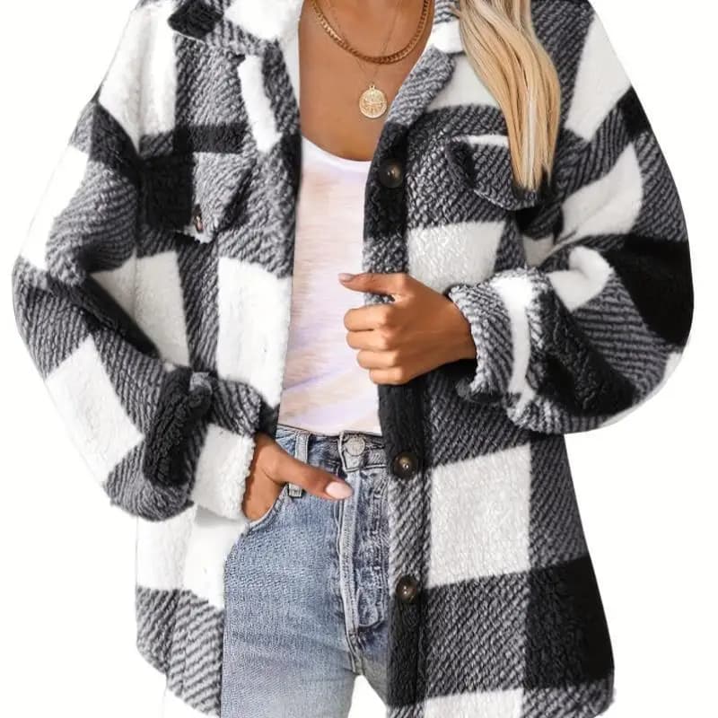 Giacca in Velluto di Agnello a Quadri T 7788, Cappotto Invernale da Donna Imbottito, Stile Corto Senza Colletto, Design Elegante e alla Moda