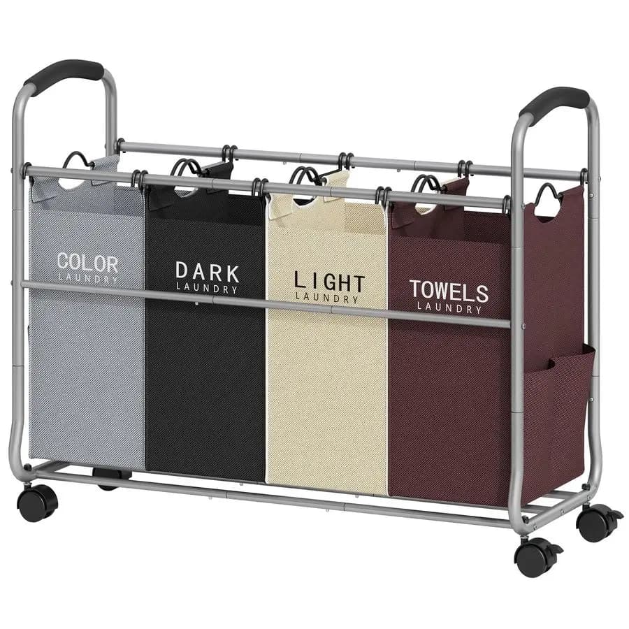 Separator for 4 compartments, Whiteware basket with Wheels Lockable Resistent, Laundry divider with removable bags