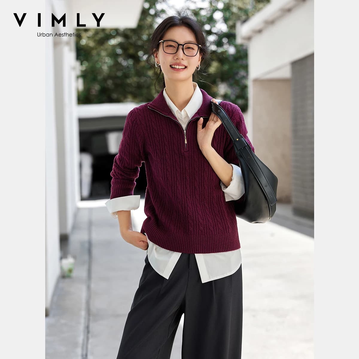 VIMLY Green Wool Blended Twist Sweater Women's Autumn 25 New Lazy Wind Lapel Knitted Sweater Top 75091