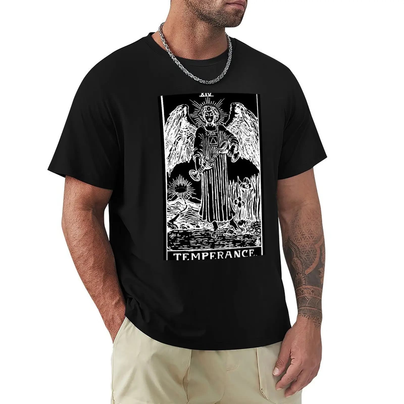 XIV. T-shirt Temperance Tarot Card in ossidiana e perla, resistente, per il lavoro