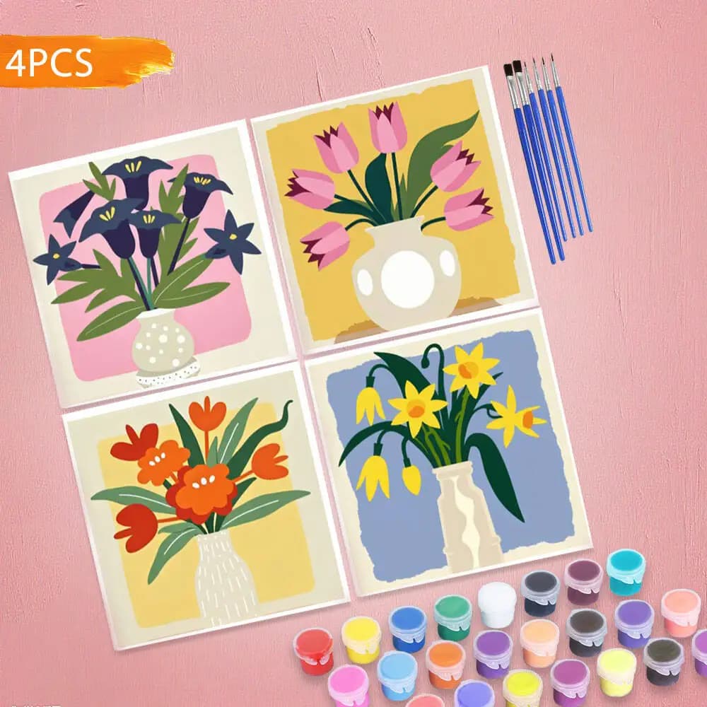 HUACAN 4PCS Flower Pattern DIY Digital Oil Painting With Vibrant Colors Oil Acrylic Paint By Numbers Art Craft Home Wall Decor