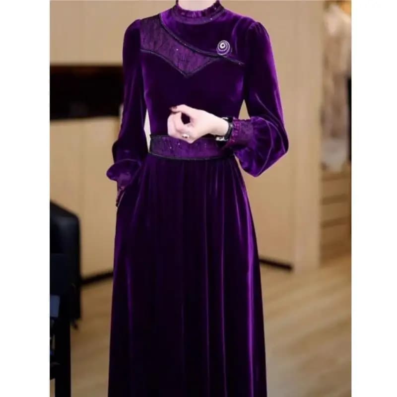 Elegant Mid-Length Dress Glitter Splicing 3D Flower Slimming Waist High Waist Polyester Fiber A-Line Skirt Zipper Closure