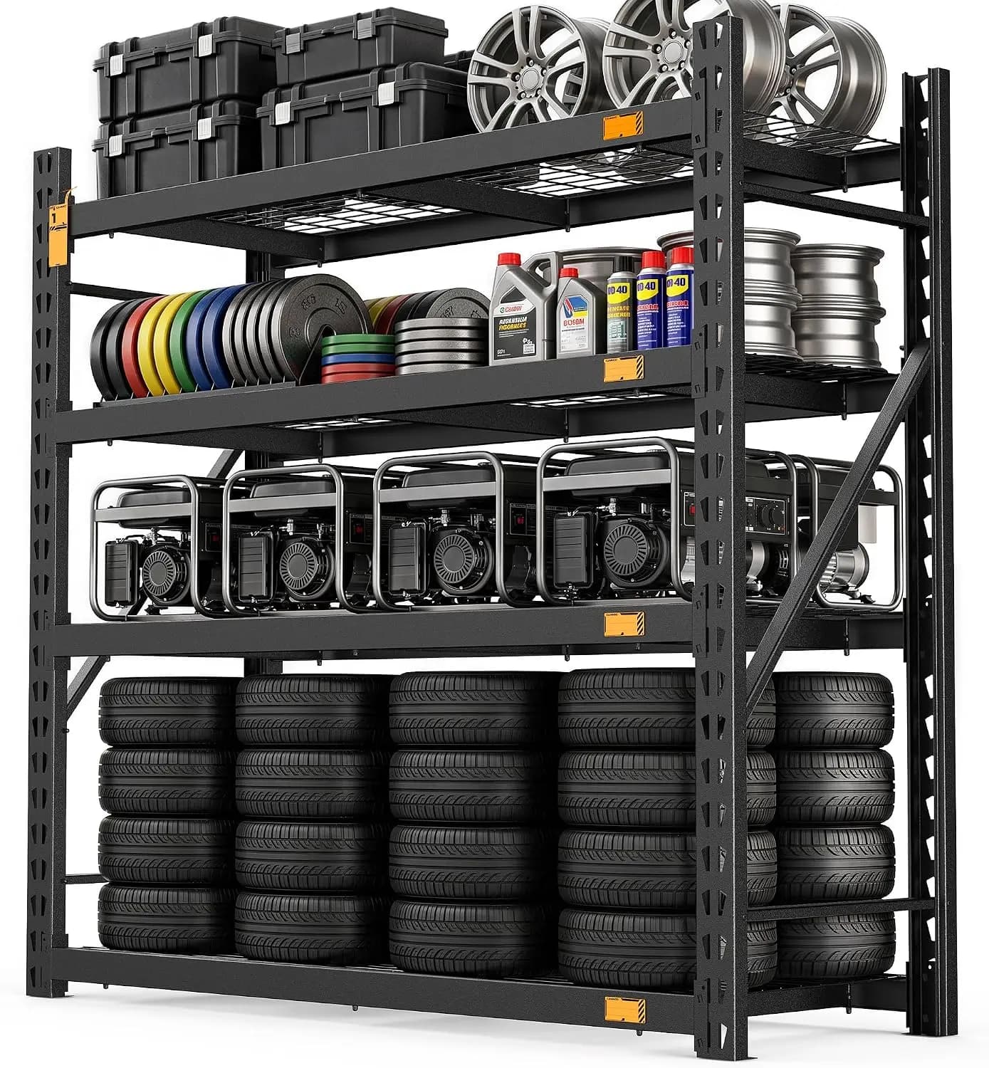 Industrial Metal Garage Shelving Unit, Heavy Duty Steel Wire Rack Storage Organizer, Space Saving Multi Tier Warehouse Basement Shelf, Adjustable Utility Display Stand, Black