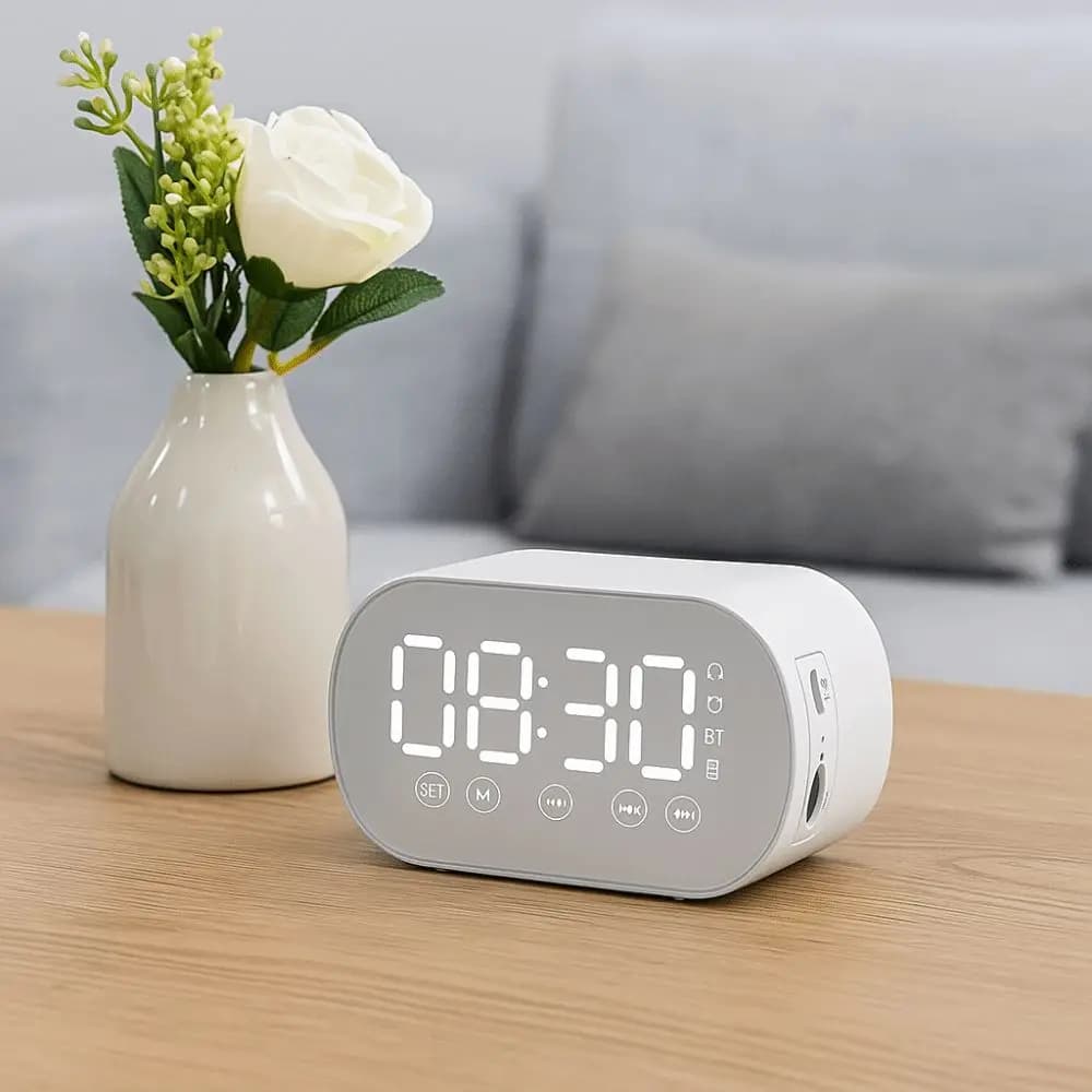Sveglia Digitale LED Ricaricabile con Display a Specchio HD, Altoparlante Bluetooth Wireless Portatile, Timer per il Sonno, da Comodino