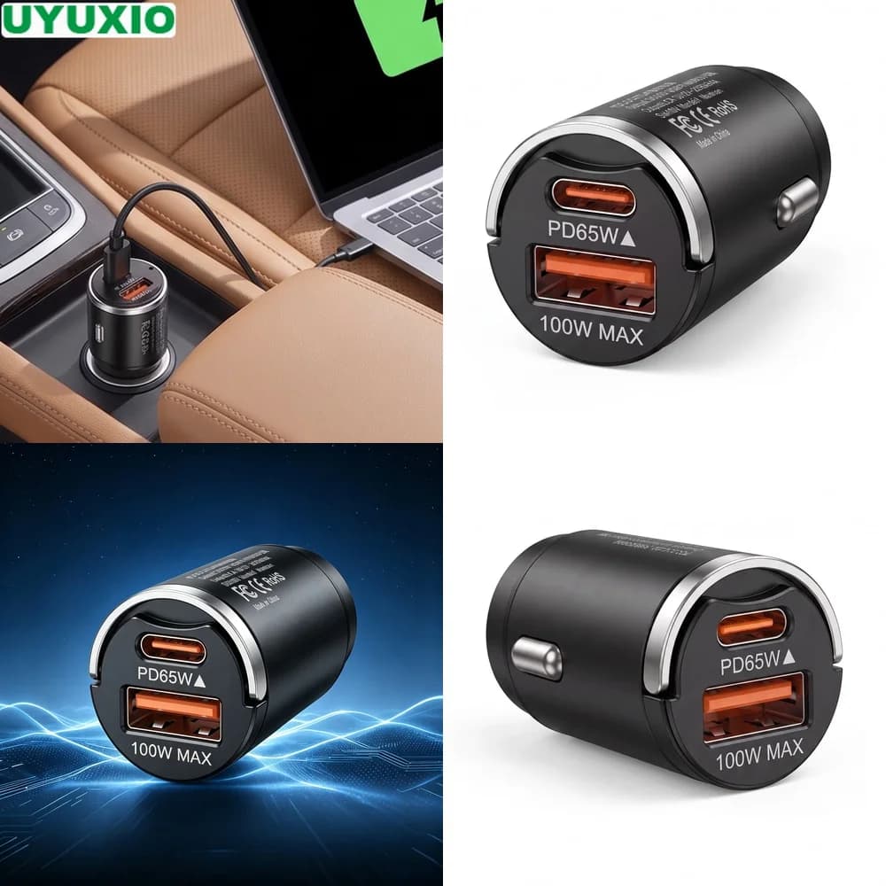 165W Rapid Charge Car Charger with 65W USB C and 100W USB A Outputs for Road Trips and Daily Driving Zinc Alloy Flush Fit Design