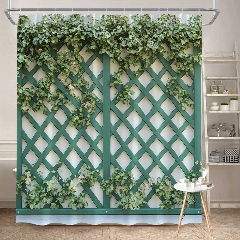 Tenda da doccia impermeabile con design a reticolo e vite per un'esperienza di arredamento per il bagno ispirata al giardino fresco e invito