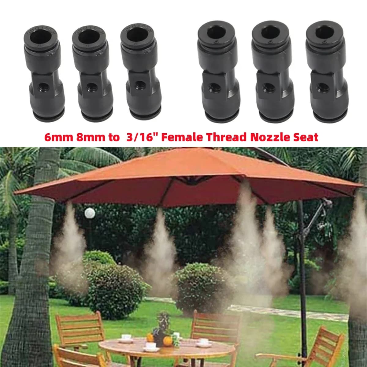 Connettori rapidi con bloccaggio antiscivolo per tubo flessibile da 6mm 8mm con ugello filettato femmina da 3/16 "giunti per sistema di raffreddamento nebulizzazione per piscina da giardino 1/5/10 pezzi