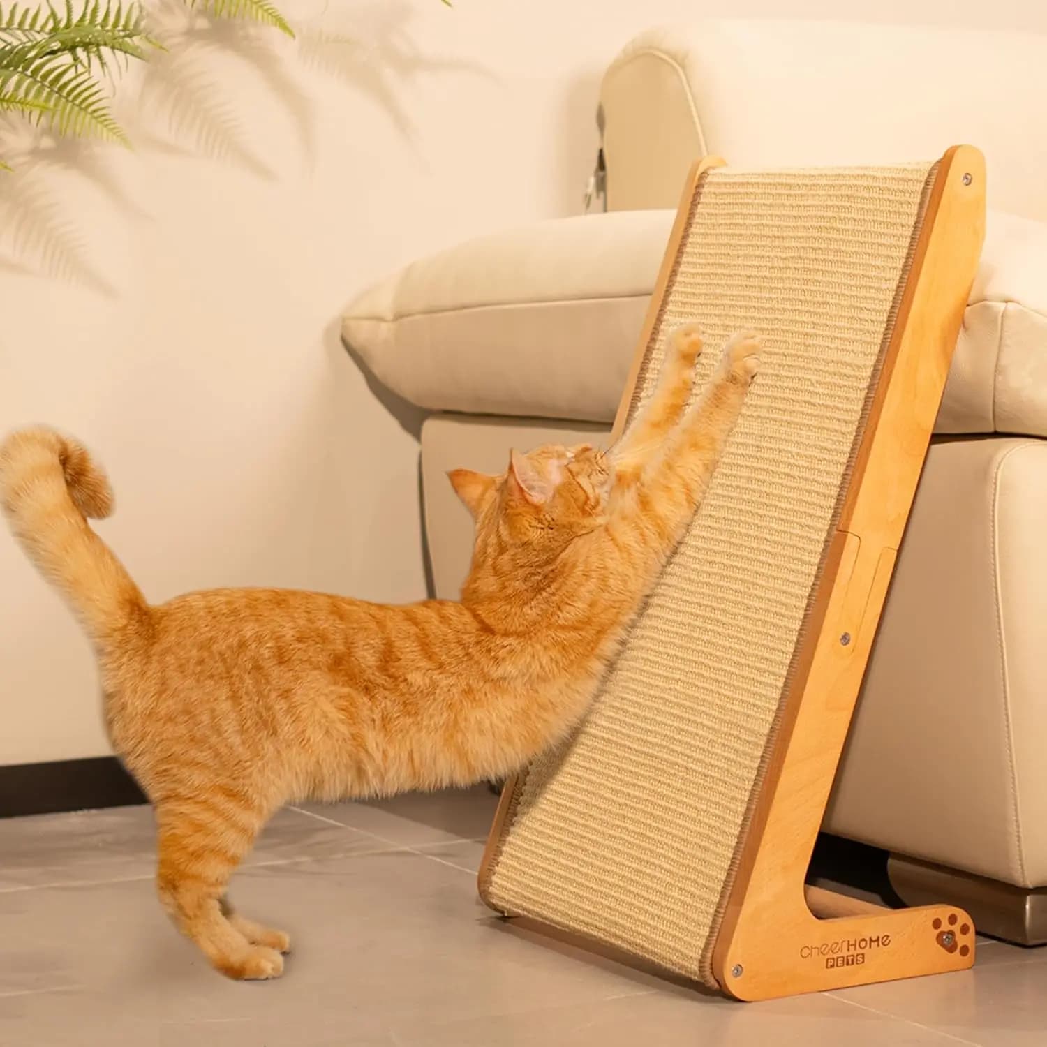 Tiragraffi per gatti in sisal, tiragraffi da arrampicata a forma di L da 24,8', mobili per gatti in legno (medio)