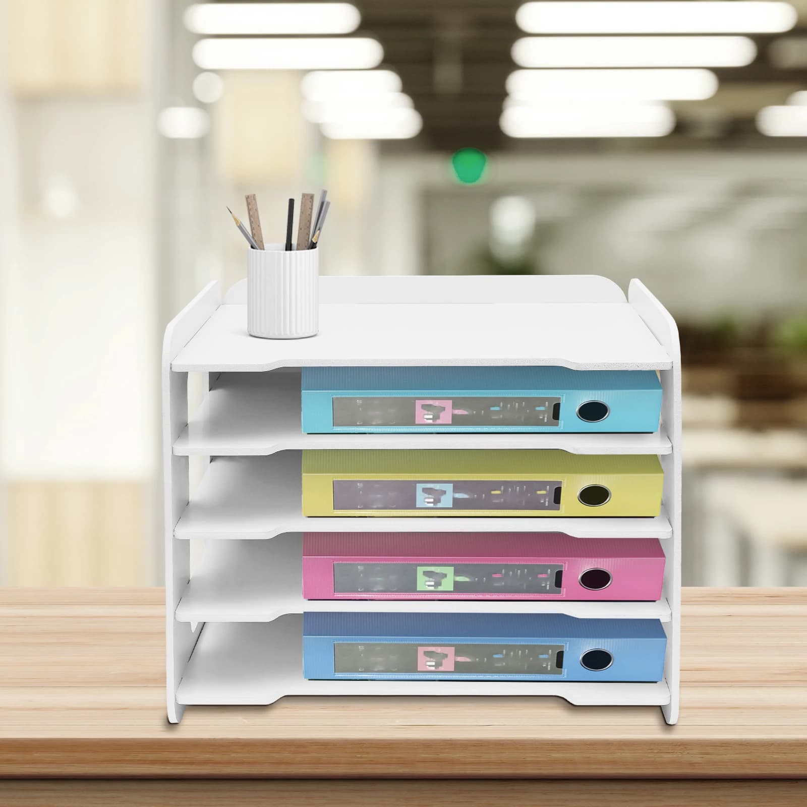 Organizzatore di file per lettere, scrivania da ufficio, ripiano ordinato, cartella di file, cartella di carta A4 per ufficio domestico e scuola (5 strati)