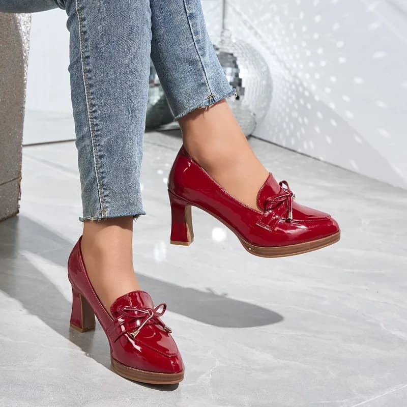 Scarpe da Donna Vintage con Fiocco a Farfalla, Eleganti Slip-on da Festa, Tacchi Spessi alla Moda