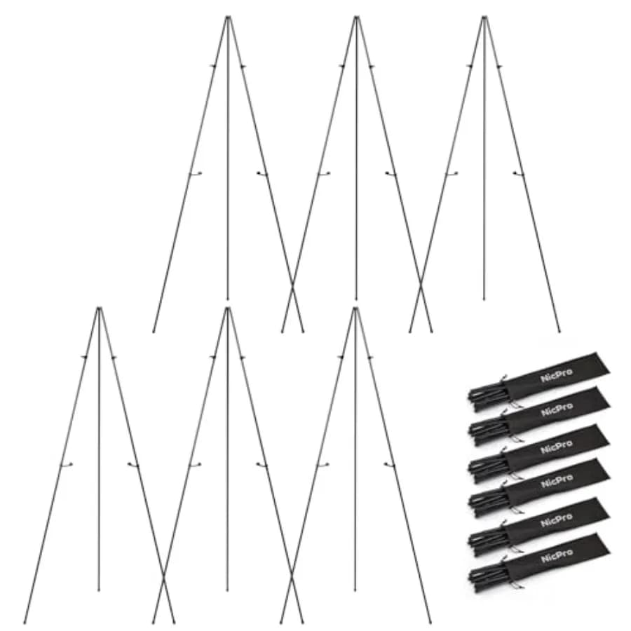 Art Folding Easels for Display, 6 Pack 63 Inches Metal Floor Easel Stand Bulk Tripod Black Collapsible for Sign Artist Poster W