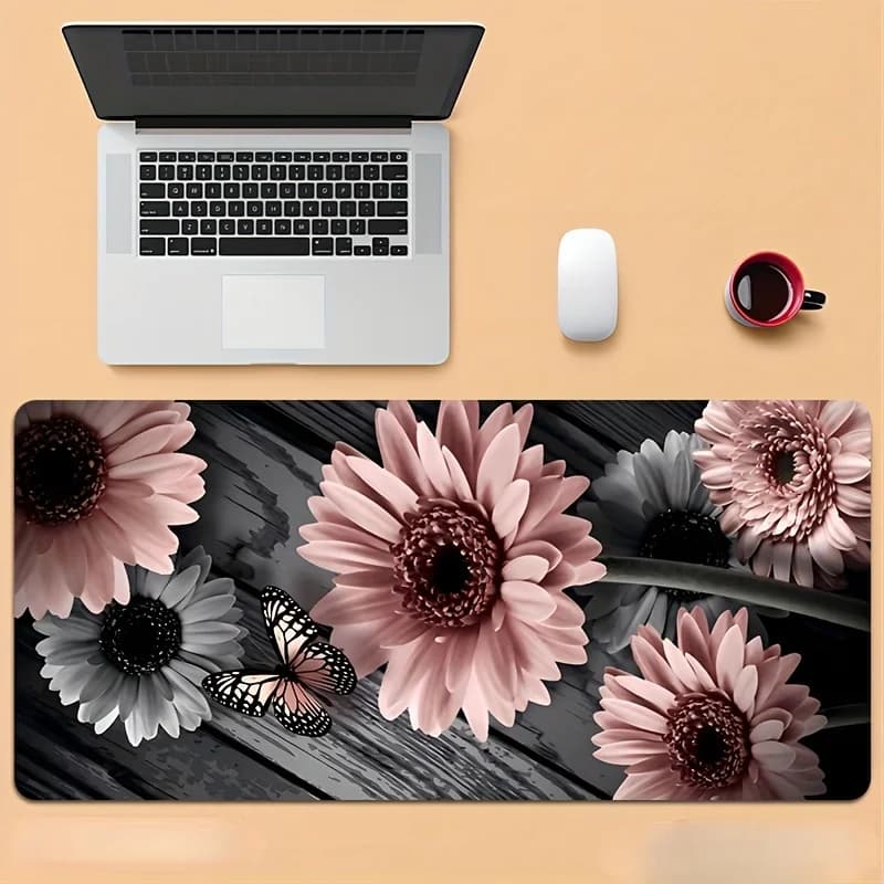 Tappetino da tavolo con fiore rosa Tappetino per mouse da gioco di grandi dimensioni Computer da ufficio Laptop Tappetino per mouse antiscivolo in gomma Accessori per desktop Tappetino da scrivania