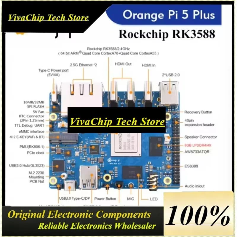 VivaOrange Pi 5 Plus Single Board Computer RK3588 PCIE Module External WiFi-BT SSD 8K Orange Pi5 Plus Demo Development Board
