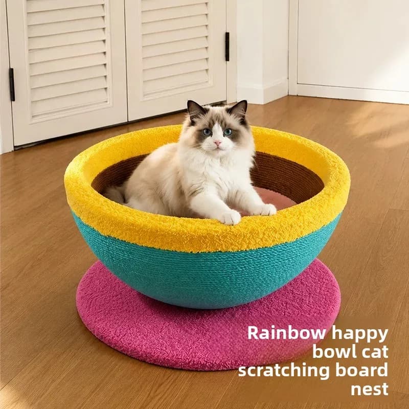 Rainbow Bowl Sisal Cat Scratcher for Kittens Durable Non Shedding Vertical Scratching Post 4 Season Claw Care Toy Pet Play House