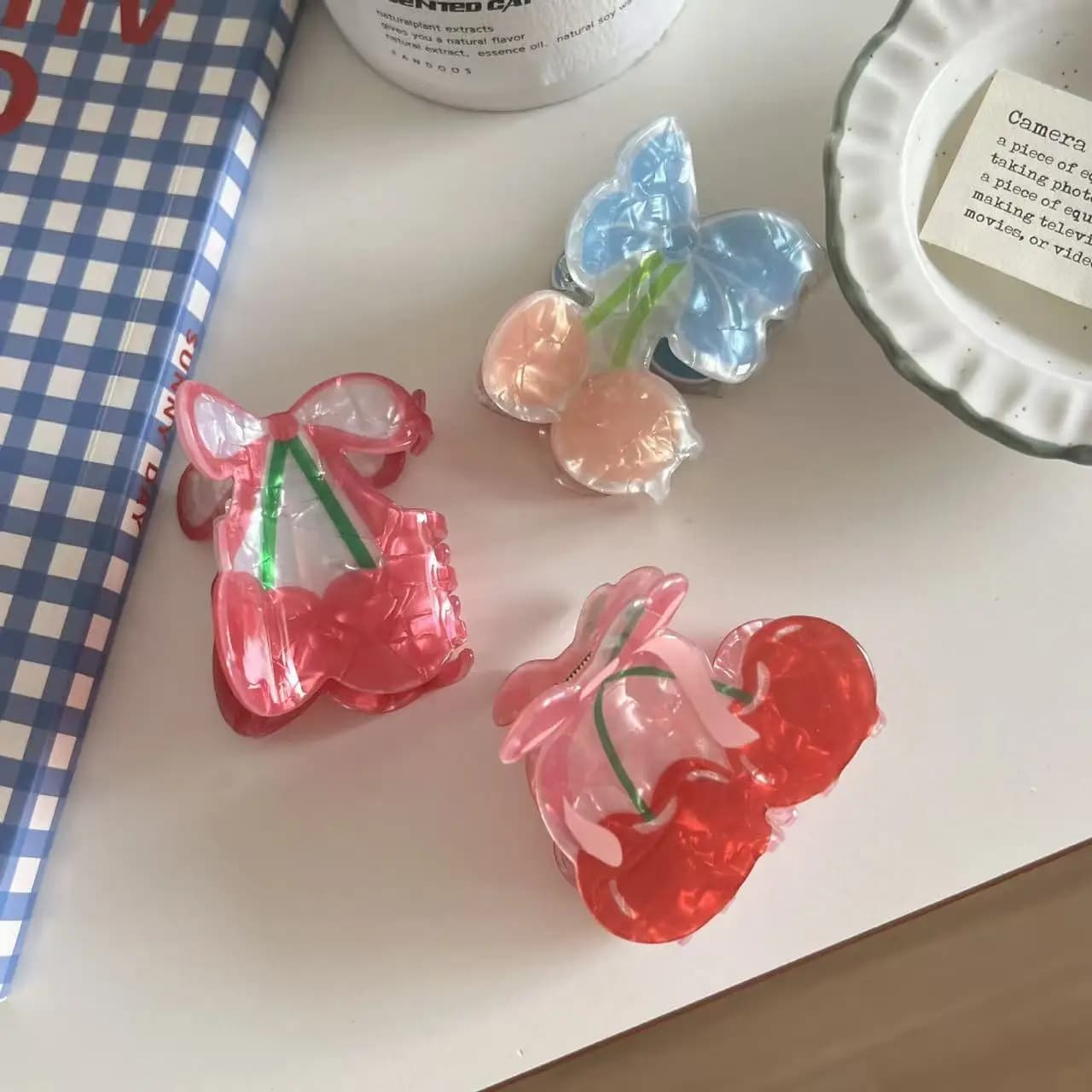 Fermagli per capelli con fiocco in ciliegio Artigli per capelli con reggicalze Fermagli per capelli con frutta carina Artigli per capelli eleganti Accessori di classe dolci per le donne