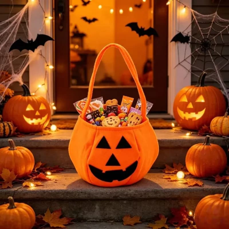 3/5/10 Pieces Jack O Lantern Non-woven Hand Bags, Reusable Pumpkin Candy Bucket for Halloween Kids Party Treat Storage Supplies