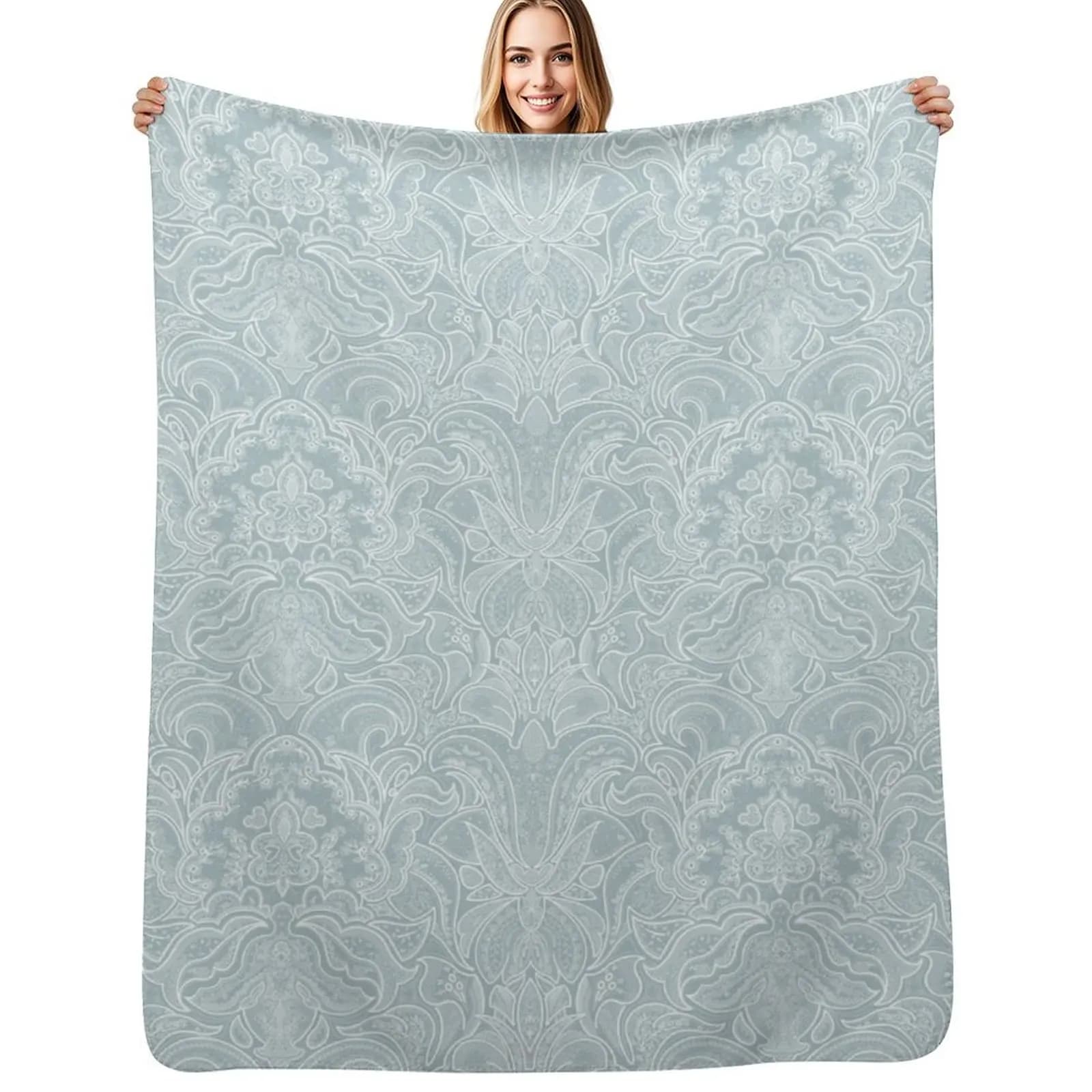 Hand Drawn Paisley with hidden mouse design Seafoam Throw Blanket Plush Winter beds Nap Decoratives Sleeping Bag Blankets