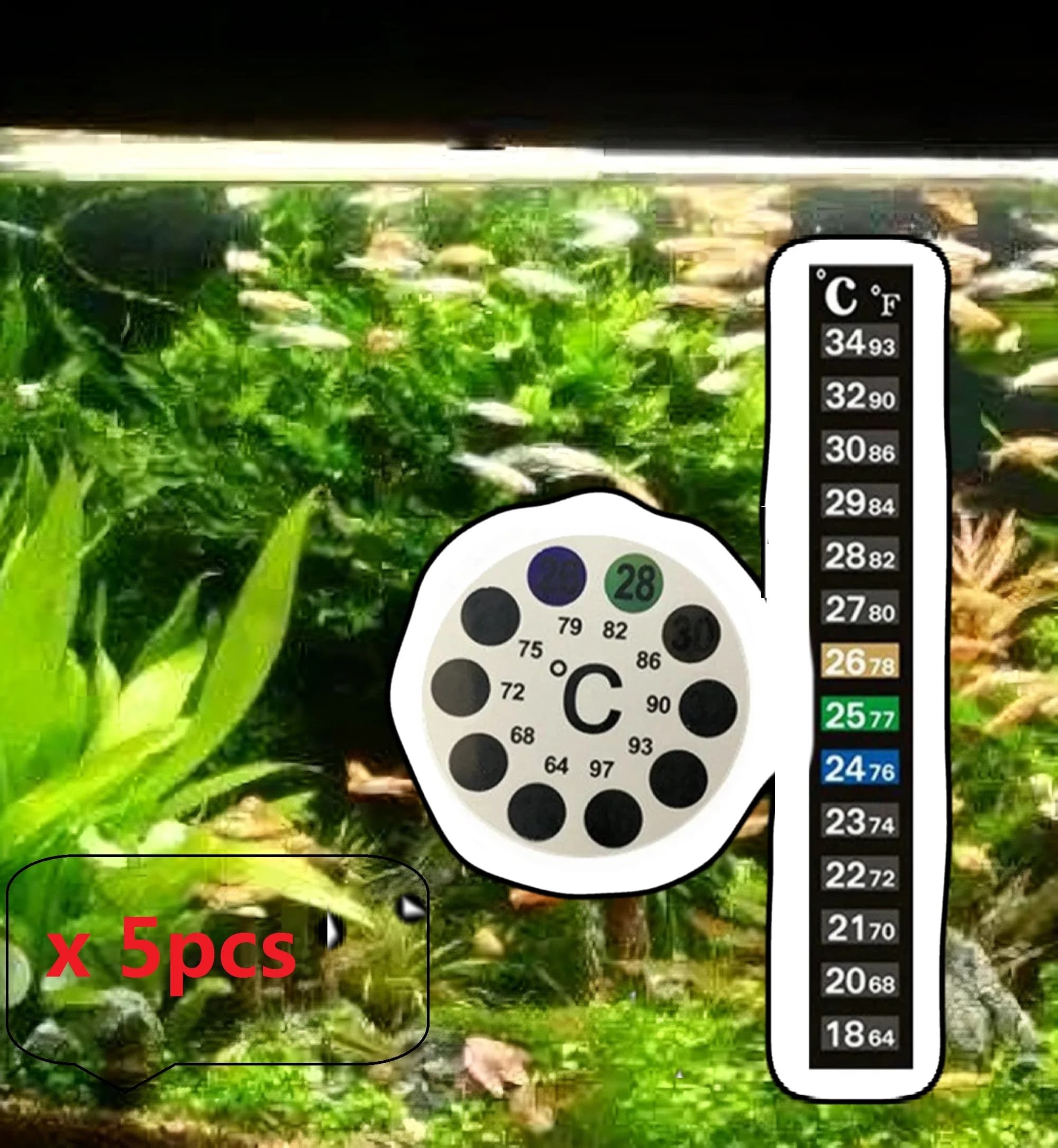 5Pcs Home Aquarium Fish Tank Color Changing Dual Scale C/F Digital Thermometer Measuring Stickers Tool Accessories Black/White