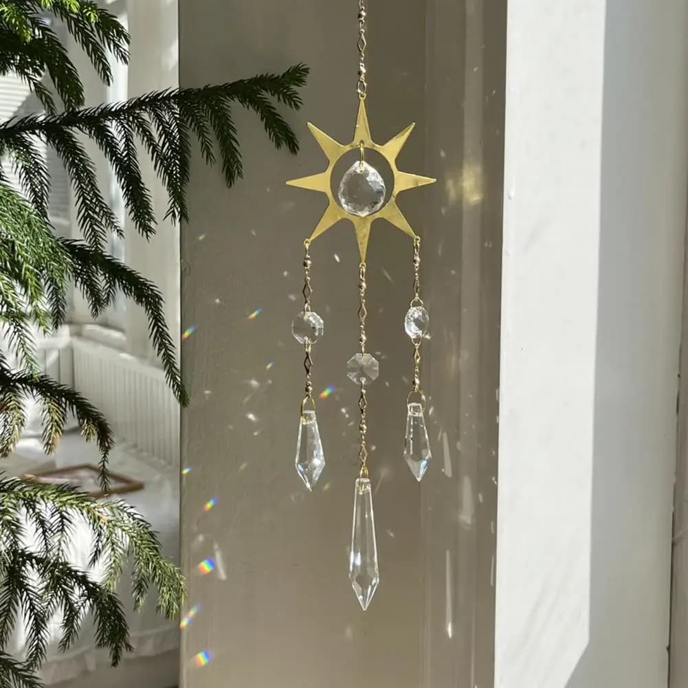 Light Reflecting Wind Chime Sun Suncatcher Wind Chime Prism Rainbow Maker Hanging Ornament Quartz Window Decor for Garden Patio