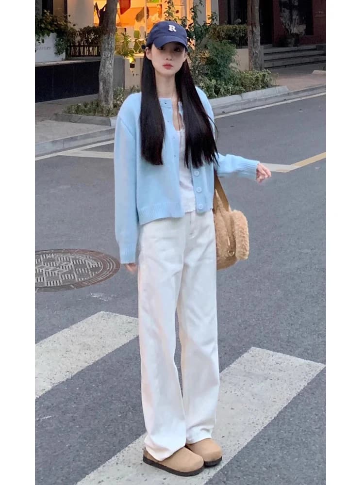 High Waist Wide Leg White Denim Jeans Women's Spring New Style Slimming Straight Cut Loose Long Pants Casual Fashion