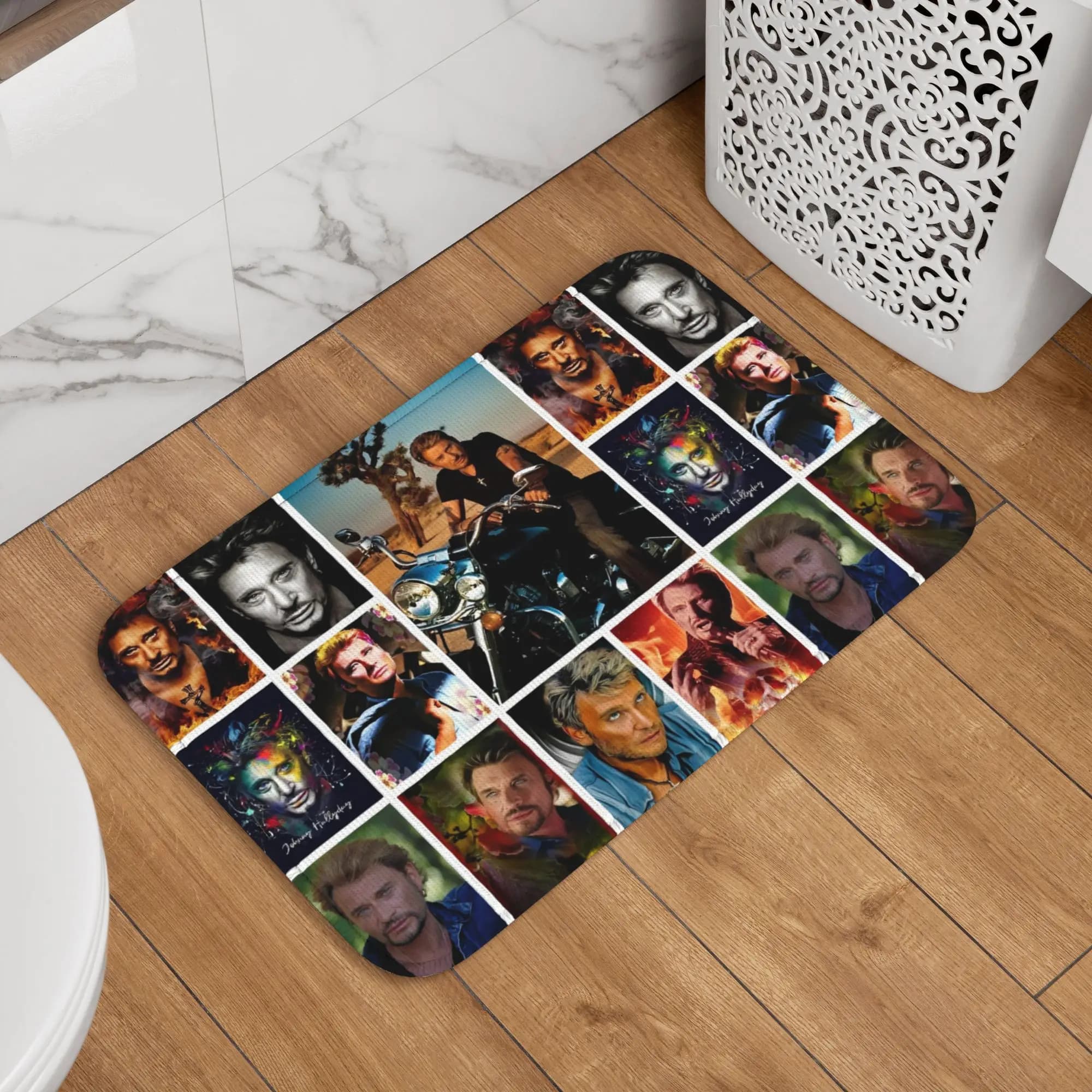 Johnny Hallyday French Rock anti-slip mat for door, bathroom, kitchen, interior, French singer, tirbino for balcony, entrance, carpet
