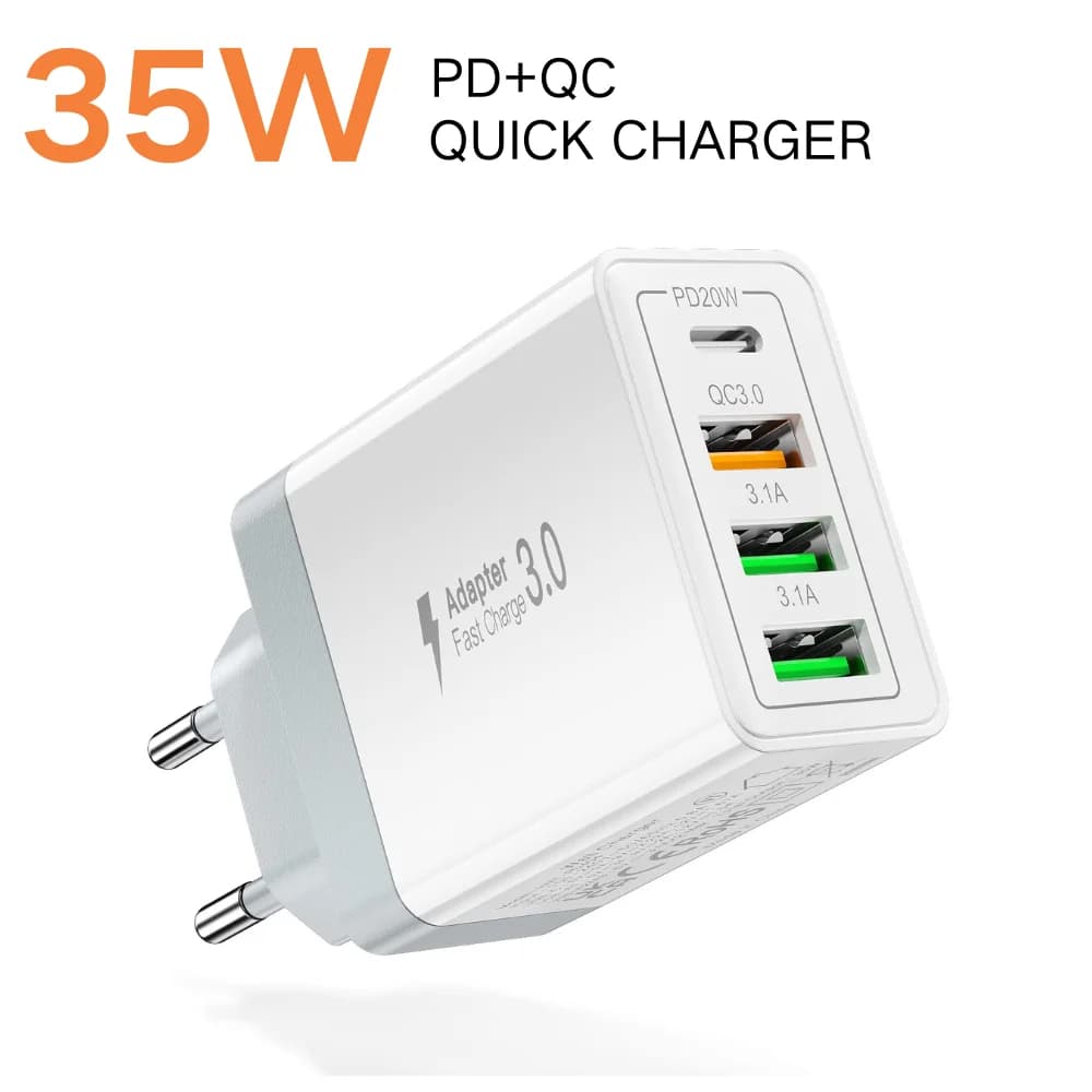 Caricatore USB tipo C con spina UE/USA da 35 W Caricatore da muro a ricarica rapida Adattatore di alimentazione QC3.0 a ricarica rapida per Samsung Huawei Xiaomi iPhone