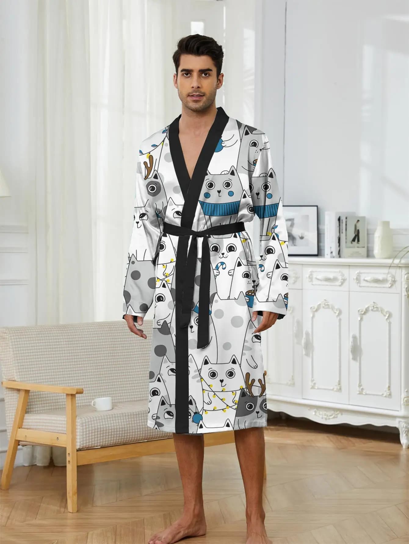 1pcs Men's Robes 2026 Spring/Summer Bathrobe man Robe man Breathable Graphic Men's bathrobe 3D Printed Sleepwear Bathrobe