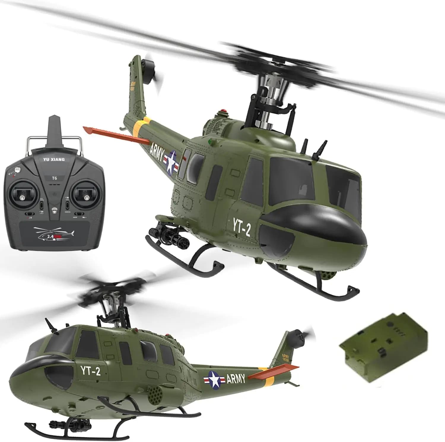 F07 UH-1 Elicottero telecomandato 2.4Ghz 6CH RC Elicottero Heli Aileronless Giroscopio a 6 assi Altitudine in bilico Brushless Mot