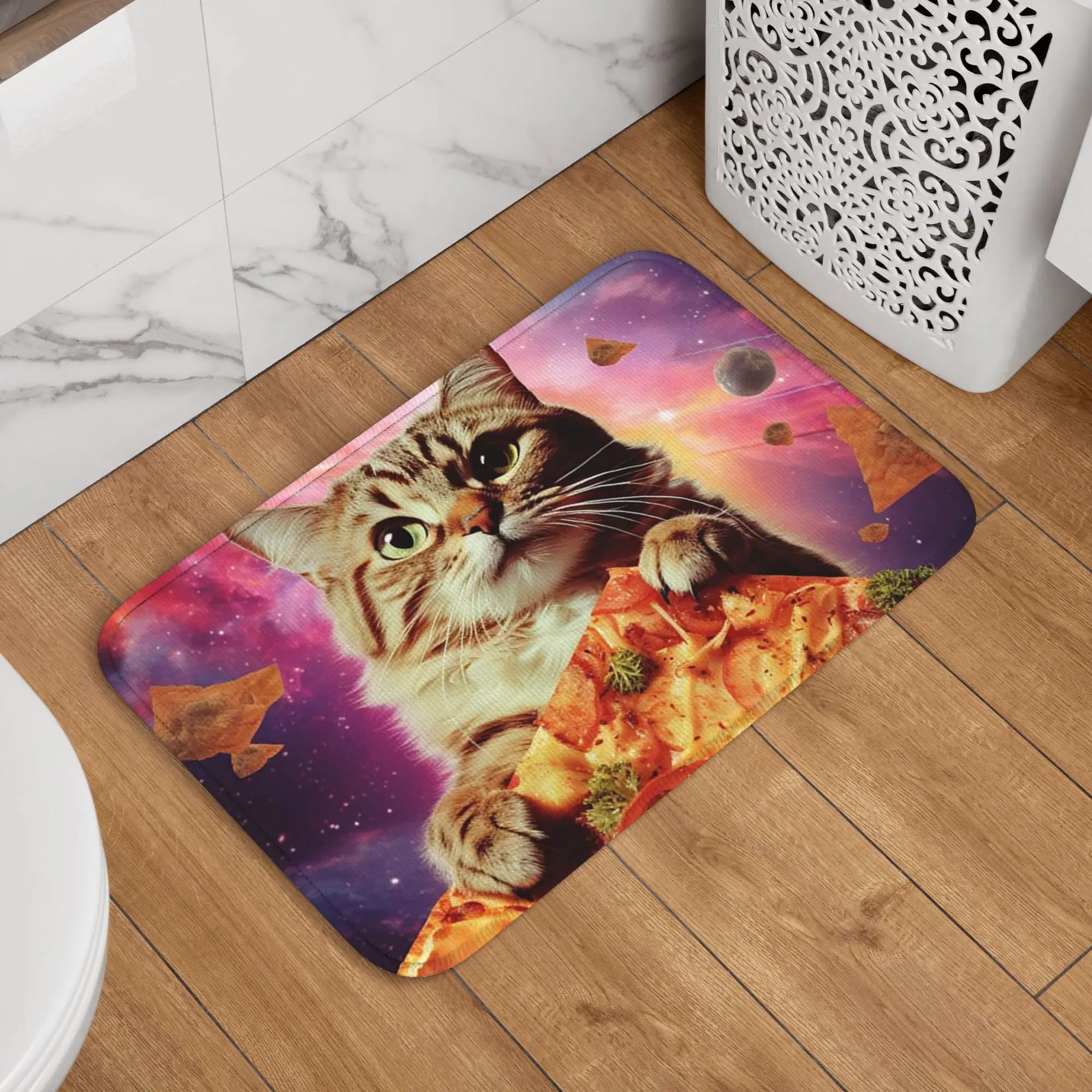 Meme Cat Galaxy Space Pizza Junk Food Doormat Cushion Carpet Rug Kitchen Entrance Home Floor Mat for Bathroom Footpad Mats