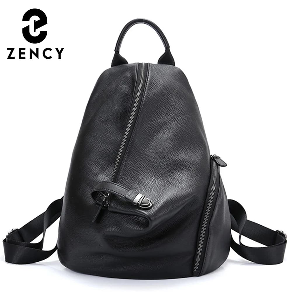 Zency 100% Genuine Leather Casual Backpack For Women Classic Black Student's Schoolbag Vintage Lady Knapsack High Quality Travel