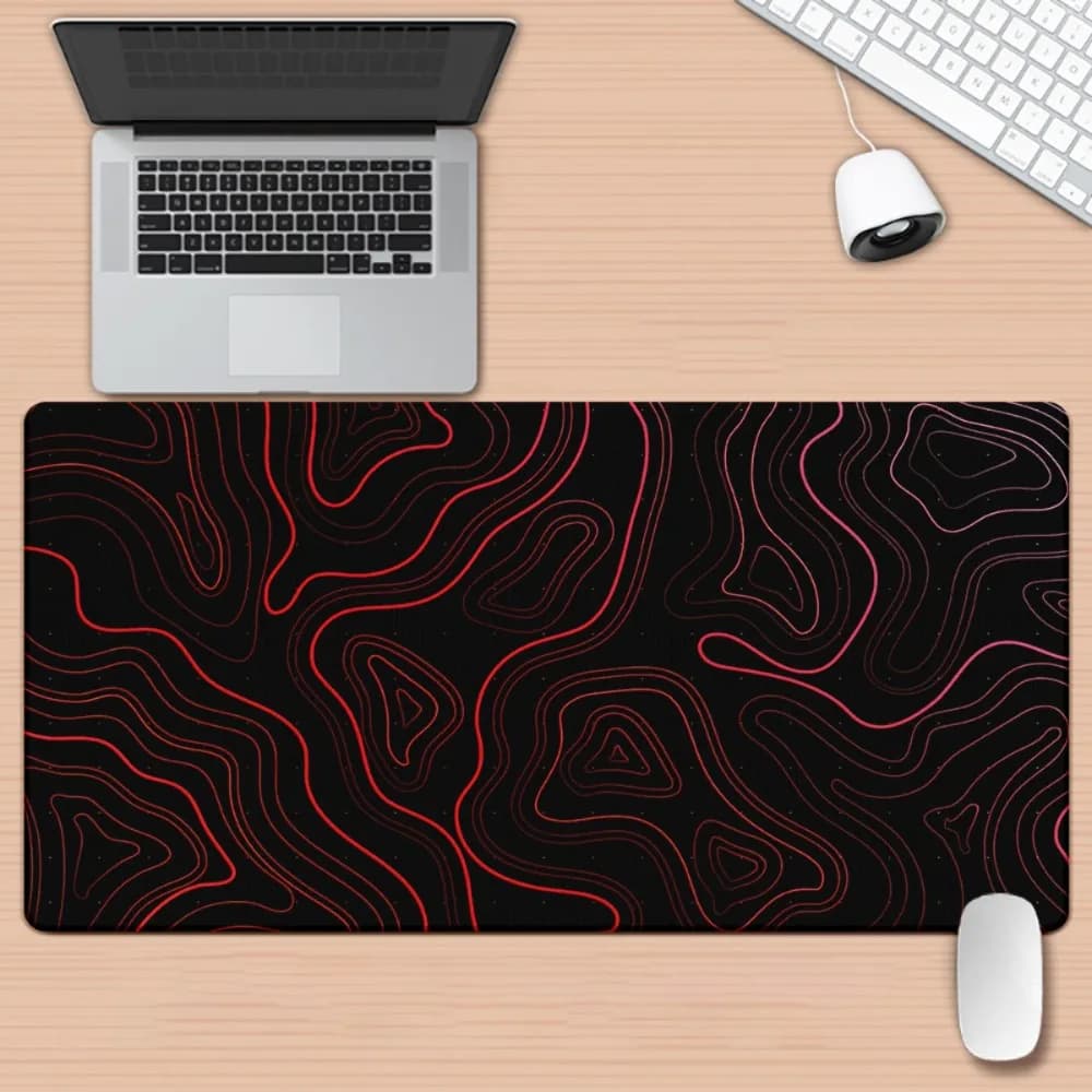 Tappetino da Scrivania Esteso con Contorno Topografico Rosso, Tappetino per Mouse da Gaming con Mappa del Terreno, Mousepad Grande Antiscivolo per Decorazione Gaming