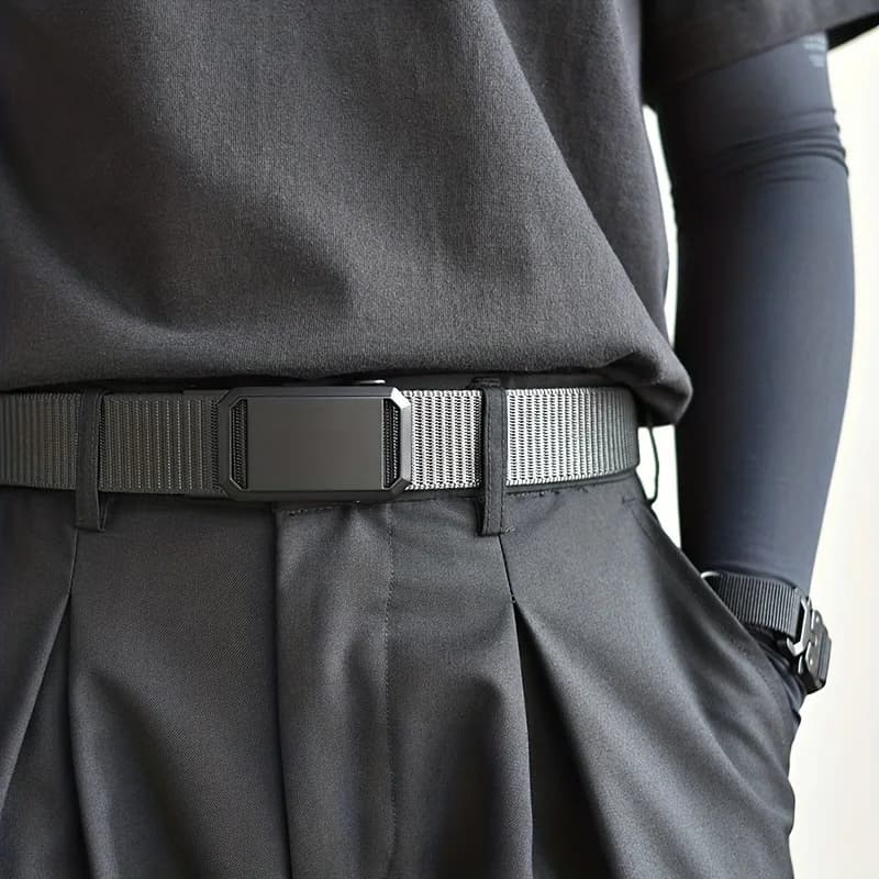 Men's belt with automatic metal buckle, tactical belt from outdoor work, automatic toothless buckle for canvas sports belts