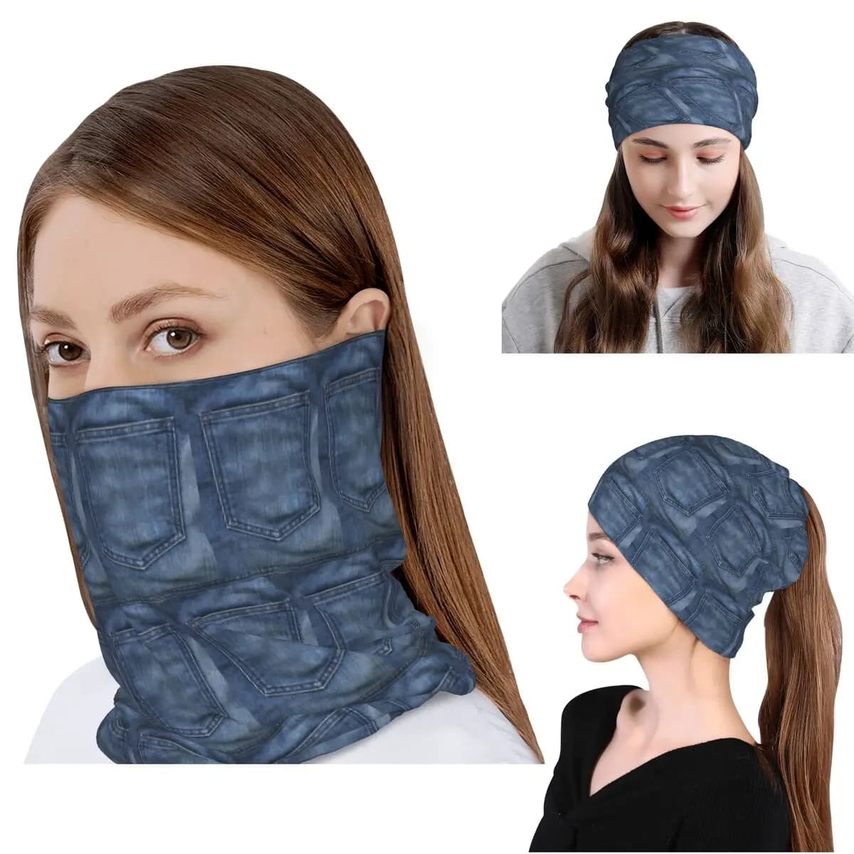 Denim Bandana Neck Cover Face Scarf Warm Face Mask Beanies Hat Unisex Adult Windproof