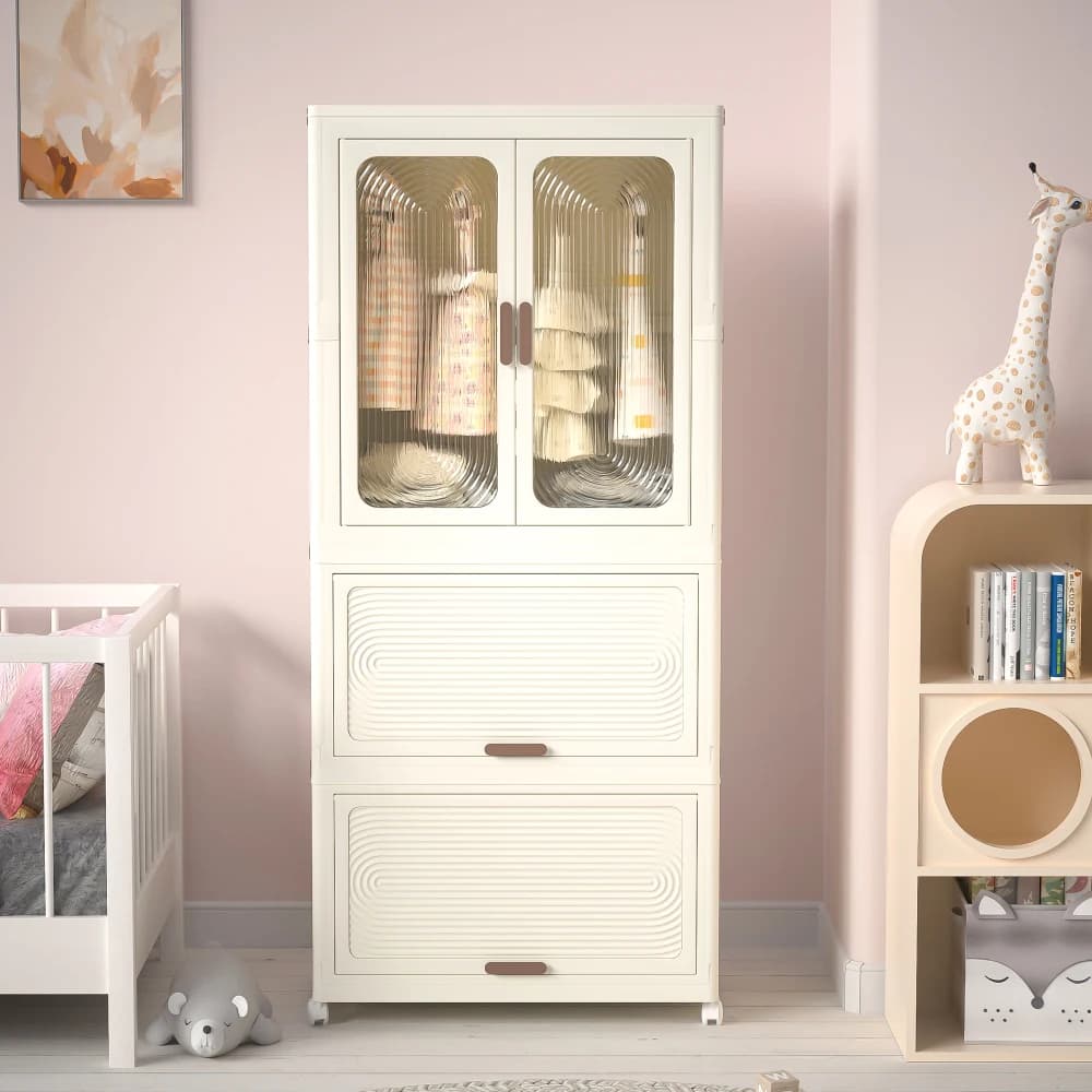 Organizzatore di stoccaggio per armadio guardaroba portatile per vestiti, cassettiera, porte magnetiche con asta sospesa a 4 cubi, 10 grucce