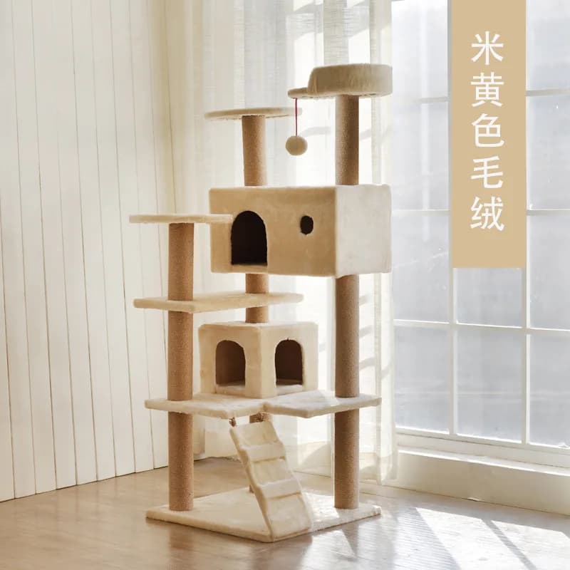 Albero per gatti multilivello deluxe con condo in peluche e pali in sisal - Grande scalatore per gatti all-in-one con giocattoli integrati per Ind