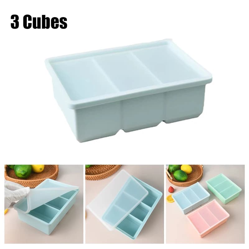 1 pz Conservazione Gigante Per Salsa Pasto Alimentare Con Coperchio Vassoi Congelatore In Silicone Extra Large Zuppa di Ghiaccio 3 Cubi Vassoio Stampi Per Congelamento Alimenti