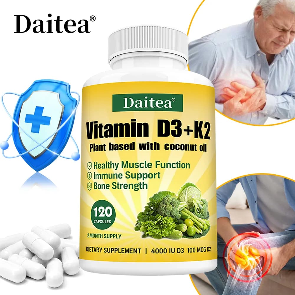 Capsule di Integratore di Vitamina D3 e K2 - Salute di Nervi, Muscoli, Cuore, Ossa e Denti, Salute del Sistema Immunitario